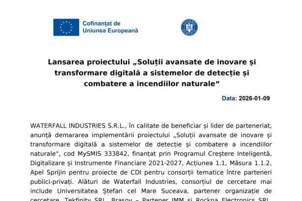 Comunicat presă WATERFALL - Comunicat de presă WATERFALL INDUSTRIES SRL