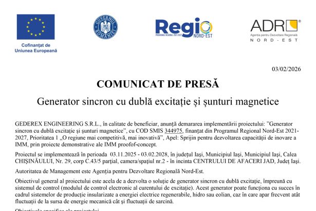 Comunicat de presa GEDEREX ENGINEERING S.R.L GEDEREX ENGINEERING S.R.L.