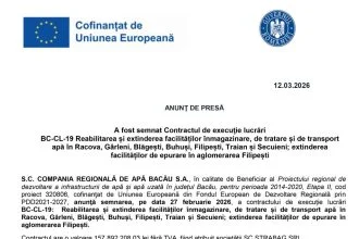 Anunt de presa S.C. COMPANIA REGIONALA DE APA BACAU S.A S.C. COMPANIA REGIONALĂ DE APĂ BACĂU S.A.